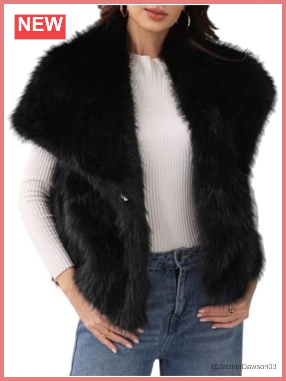Faux Fur Vest Lapel Collar Sleeveless Fuzzy Jacket Winter Fluffy Outerwear